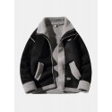 Mens Drop Shoulder Solid Color Shearling Lined Thick Casual Jacket