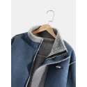 Mens Drop Shoulder Solid Color Shearling Lined Thick Casual Jacket