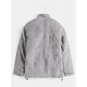 Mens Letter Print Stand Collar Plush Casual Drawstring Hem Jacket