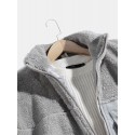 Mens Letter Print Stand Collar Plush Casual Drawstring Hem Jacket