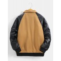 Mens Embroidery Patchwork Raglan Sleeves Woolen Jacket With Pocket