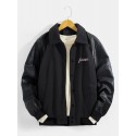 Mens Embroidery Patchwork Raglan Sleeves Woolen Jacket With Pocket
