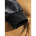 Mens Embroidery Patchwork Raglan Sleeves Woolen Jacket With Pocket