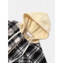Mens Vintage Plaid Multi Pocket Warm Faux Fur Lined Hooded Jacket