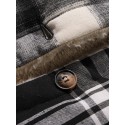 Mens Vintage Plaid Multi Pocket Warm Faux Fur Lined Hooded Jacket