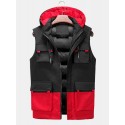 Mens Contrast Patchwork Warm Windproof Hooded Padded Gilet Vests With Multi Pock