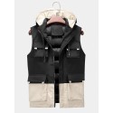 Mens Contrast Patchwork Warm Windproof Hooded Padded Gilet Vests With Multi Pock