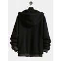 Mens New Zipper Cardigan Casual Loose Particle Velvet Short Hooded Coat