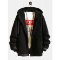 Mens New Zipper Cardigan Casual Loose Particle Velvet Short Hooded Coat
