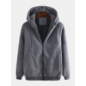 Mens New Zipper Cardigan Casual Loose Particle Velvet Short Hooded Coat