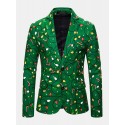 Mens Christmas Pattern Printing Single-Breasted Casual Party Long Sleeve Blazer