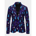 Mens Christmas Pattern Printing Single-Breasted Casual Party Long Sleeve Blazer