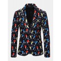Mens Christmas Pattern Printing Single-Breasted Casual Party Long Sleeve Blazer
