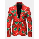 Mens Christmas Pattern Printing Single-Breasted Casual Party Long Sleeve Blazer
