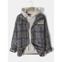 Mens Letter Print Plaid Zipper Warm Long Sleeve Jacket With Pocket
