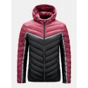 Mens Contrast Color Patchwork Warm Pocket Zipper Hooded Down Jacket