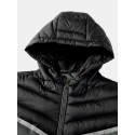 Mens Contrast Color Patchwork Warm Pocket Zipper Hooded Down Jacket