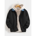 Mens Woolen Solid Color Lapel Button Cord Collar Relaxed Fit Jackets