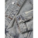 Mens Vintage Distressed Ripped Patch Casual Cotton Denim Jacket
