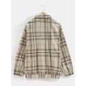 Mens Plaid Button Up Lapel Vintage Jacket With Pocket