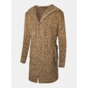 Mens Single-Breasted Thick Mid-Length Hooded Cardigan Sweater With Pocket