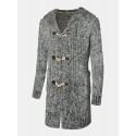 Mens Single-Breasted Thick Mid-Length Hooded Cardigan Sweater With Pocket