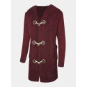 Mens Single-Breasted Thick Mid-Length Hooded Cardigan Sweater With Pocket