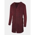 Mens Single-Breasted Thick Mid-Length Hooded Cardigan Sweater With Pocket