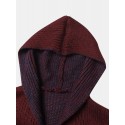 Mens Single-Breasted Thick Mid-Length Hooded Cardigan Sweater With Pocket