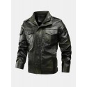 Mens Multi Pocket Front Embroidery Graphics Zipper PU Jacket