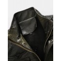 Mens Multi Pocket Front Embroidery Graphics Zipper PU Jacket