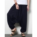 Men's Cotton Linen Harem Pants Casual Baggy Loose Trousers Fashion Wide Legs Trousers