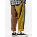 Mens Patchwork Solid Color Corduroy Pocket Casual Pants