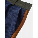 Mens Patchwork Solid Color Corduroy Pocket Casual Pants
