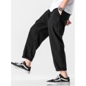 Mskufo Designed Mens 100% Cotton Stripe Drawstring Fit Comfy Casual Pants