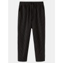 Mskufo Designed Mens 100% Cotton Stripe Drawstring Fit Comfy Casual Pants