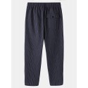 Mskufo Designed Mens 100% Cotton Stripe Drawstring Fit Comfy Casual Pants