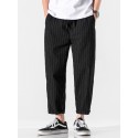Mskufo Designed Mens 100% Cotton Stripe Drawstring Fit Comfy Casual Pants
