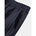 Mskufo Designed Mens 100% Cotton Stripe Drawstring Fit Comfy Casual Pants