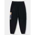 Mens Ethnic Geometric Print Flap Pocket Patchwork Corduroy Loose Pants