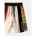 Mens Vintage Pattern Patchwork Japanese Embroidered Drawstring Waist Shorts