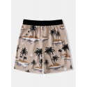 Mens Coconut Tree Landscape Print Vacation Corduroy Shorts