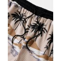 Mens Coconut Tree Landscape Print Vacation Corduroy Shorts