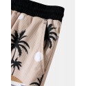 Mens Coconut Tree Landscape Print Vacation Corduroy Shorts