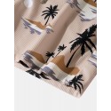 Mens Coconut Tree Landscape Print Vacation Corduroy Shorts