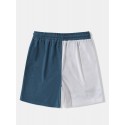 Mens Fish Wave Embroidery Patchwork Corduroy Drawstring Waist Shorts