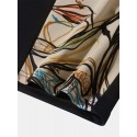 Mens Abstract Face Print Color Block Patchwork Drawstring Waist Shorts