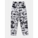 Mens Allover Graffiti Print Drawstring Waist Loose Straight Pants