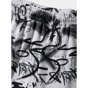 Mens Allover Graffiti Print Drawstring Waist Loose Straight Pants