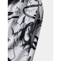 Mens Allover Graffiti Print Drawstring Waist Loose Straight Pants